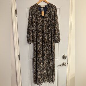 NWT NATURAL LIFE Floral Long Sleeve Dress in Black and Brown